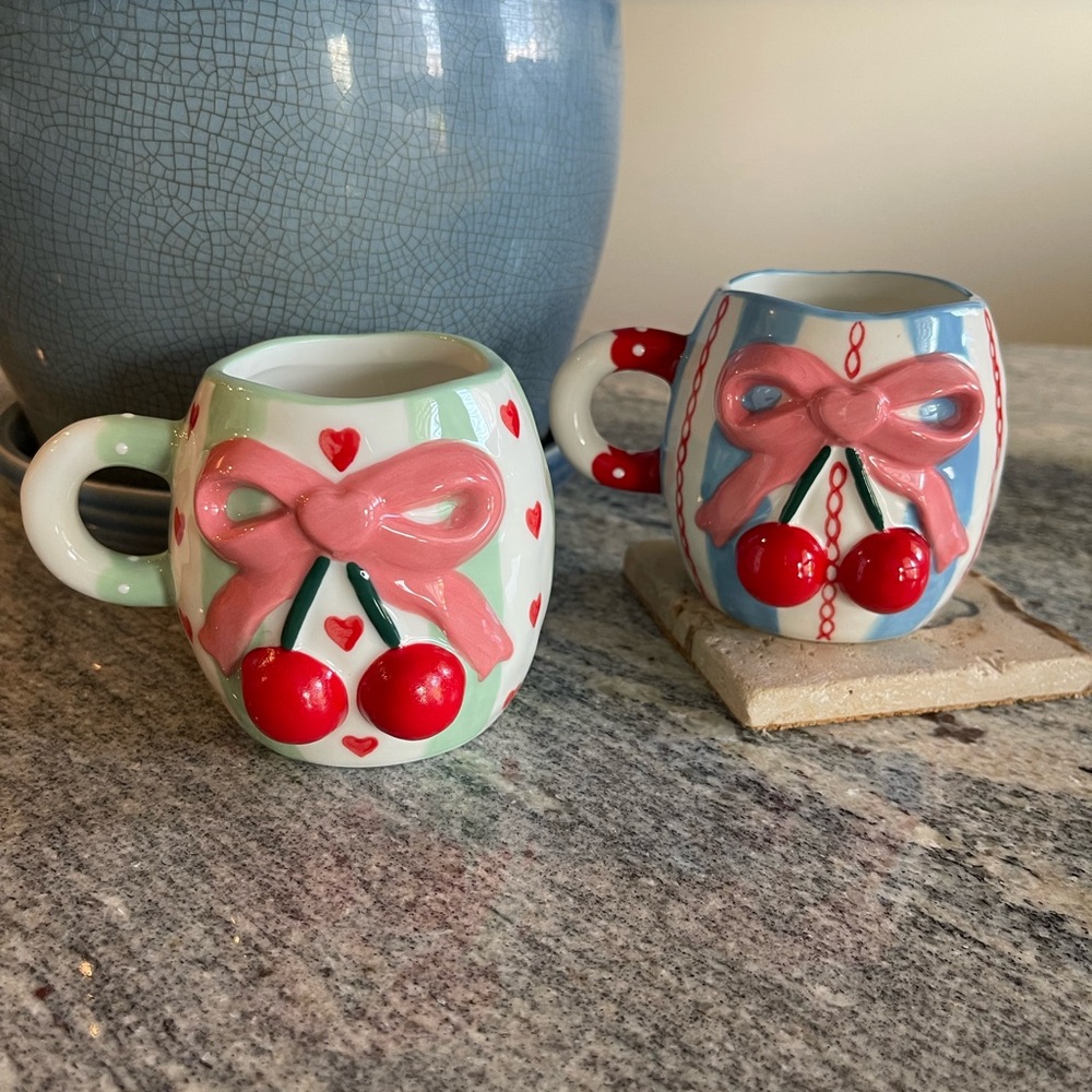 Red and Pink Cherry Design Coffee Mugs